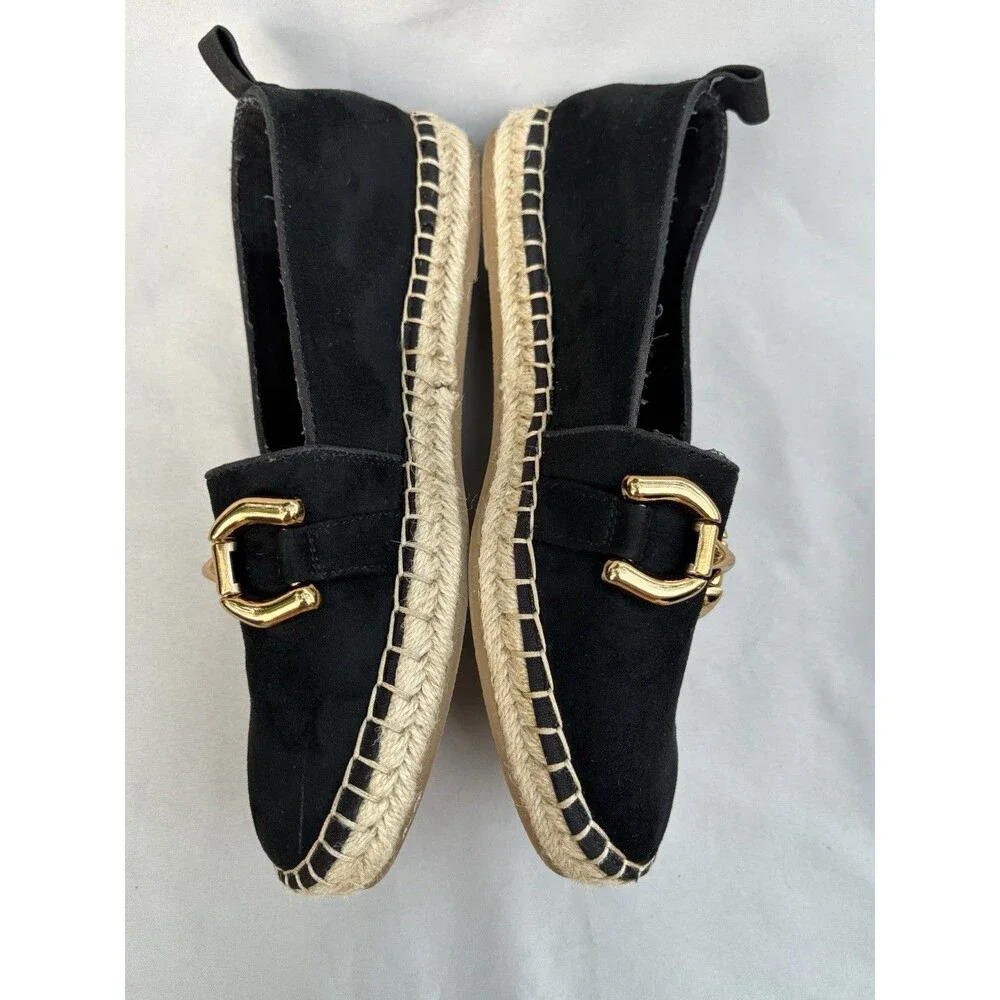 Zara Black Swede  Espadrille Flats with Gold Buckle 39